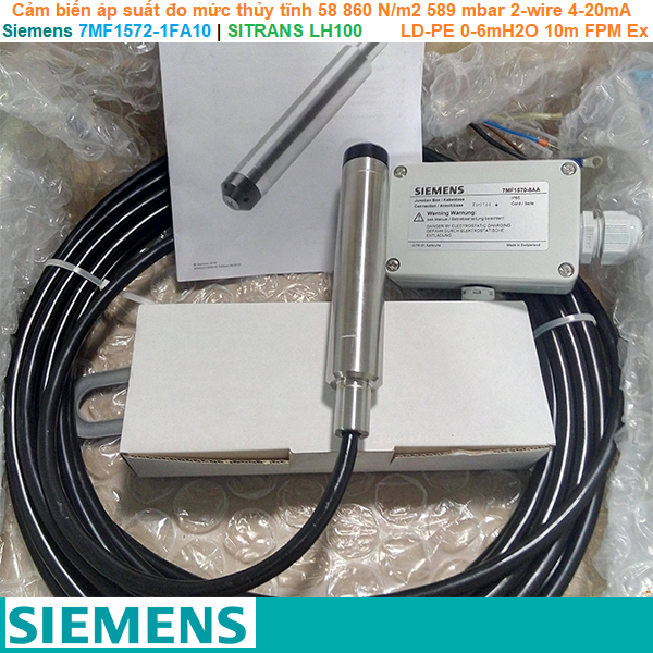 Siemens 7MF1572-1FA10 | Cảm biến áp suất đo mức thủy tĩnh SITRANS LH100 58 860 N/m2 589 mbar 2-wire 4-20mA LD-PE 0-6mH2O 10m FPM Ex