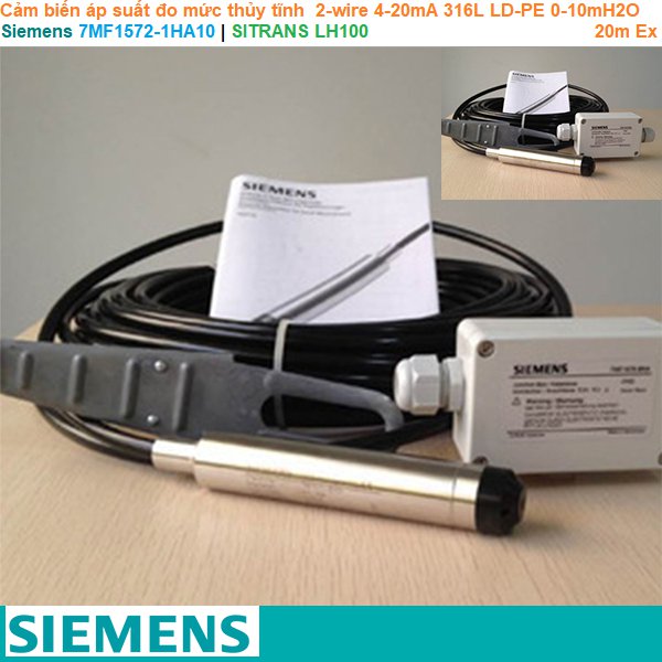 Siemens 7MF1572-1HA10 | Cảm biến áp suất đo mức thủy tĩnh SITRANS LH100 2-wire 4-20mA 316L LD-PE 0-10mH2O 20m