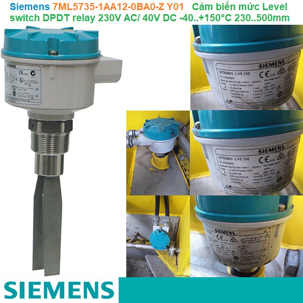 Siemens SITRANS LVS100 7ML5735-1AA12-0BA0-Z Y01 - Cảm biến mức Level switch DPDT relay 230V AC/ 40V DC -40..+150°C 230..500mm