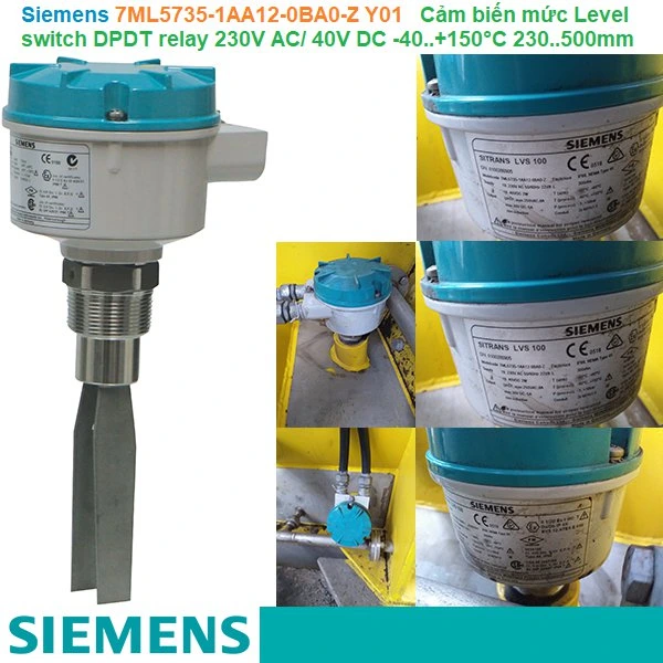 Siemens SITRANS LVS100 7ML5735-1AA12-0BA0-Z Y01 - Cảm biến mức Level switch DPDT relay 230V AC/ 40V DC -40..+150°C 230..500mm