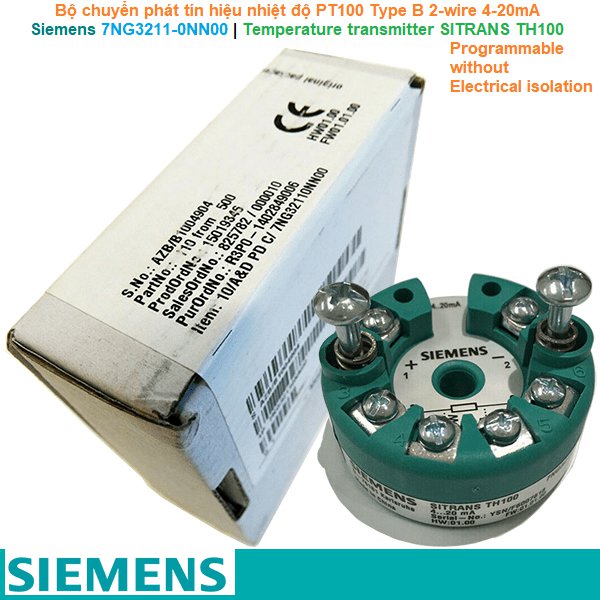 Siemens 7NG3211-0NN00 | Temperature transmitter -Bộ chuyển phát tín hiệu nhiệt độ SITRANS TH100 for PT100 Type B 2-wire 4-20mA Programmable without Electrical isolation