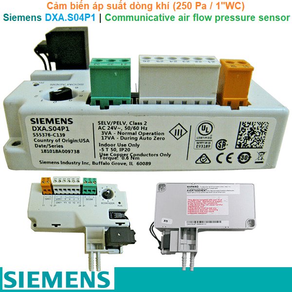 Siemens DXA.S04P1 | Communicative air flow pressure sensor -Cảm biến áp suất dòng khí (250 Pa / 1"WC)