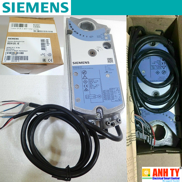 Siemens GCA126.1E | Rotary air damper actuator -Bộ truyền động van điều tiết khí hồi chuyển AC/DC 24V 2-Vị trí 18Nm Lò xo hồi vị 90/15s 2-Công tắc phụ