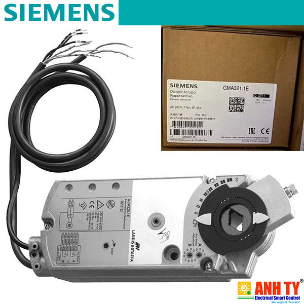 Siemens GCA326.1E | Rotary air damper actuator -Bộ truyền động quay cho van điều tiết khí AC 230V 2-Vị trí 18Nm Lòa xo Hồi vị 90/15s 2-Công tắc phụ