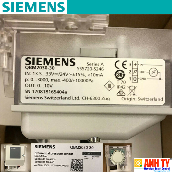 Siemens QBM2030-30 | Differential pressure sensor -Cảm biến chênh lệch áp suất không khí 0-1000Pa 0-1500Pa 0-3000Pa 