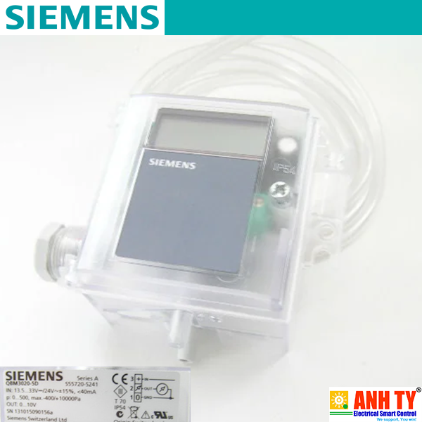 Siemens QBM3020-5D | Air duct differential pressure sensor with display -Cảm biến chênh lệch áp suất không khí Màn hình LCD 0-500Pa 1-10V 24VAC 13.5-33VDC IP54