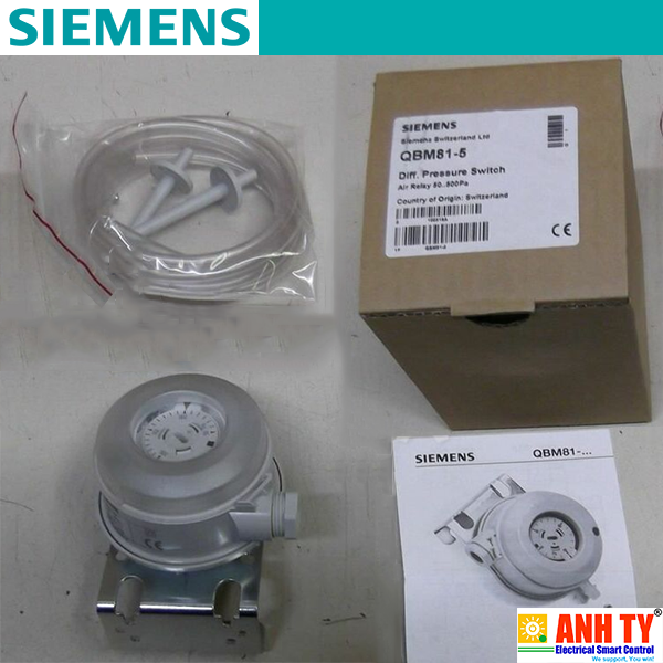 Siemens QBM81-5 | Differential pressure monitor -Màn hình hiển thị chênh áp 50-500Pa 2 đầu nối và ống PVC 2m