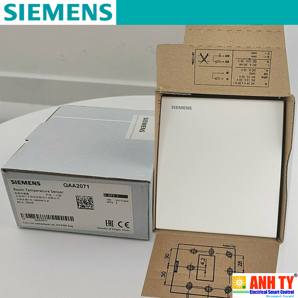 Siemens QFA2071 | Room sensor for humidity and temperature -Cảm biến độ ẩm và nhiệt độ trong phòng 0..50°C -35..+35°C -40..70°C 0…95 % r.h. 4-20mA 13.5-35VDC 90x100x36mm