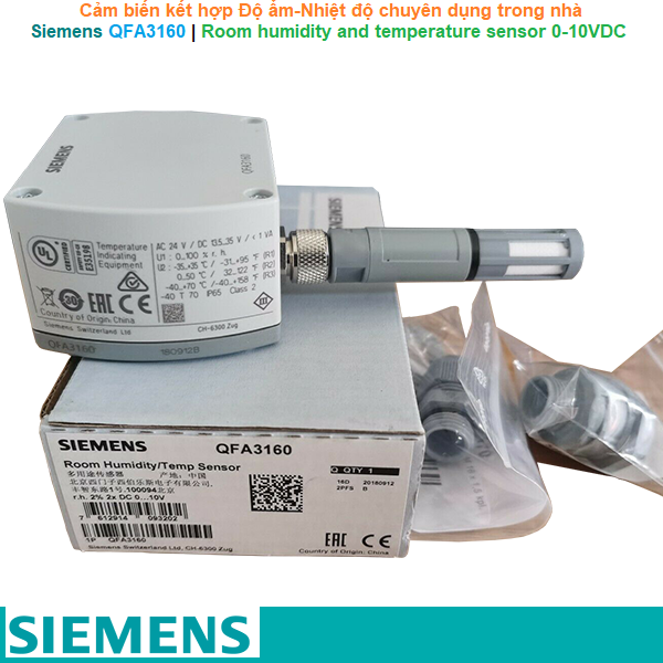 Siemens QFA3160 | Cảm biến kết hợp Độ ẩm-Nhiệt độ chuyên dụng trong nhà Room humidity and temperature sensor 0-10VDC for demanding requirements