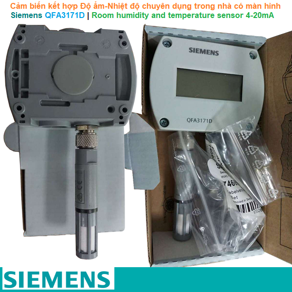 Siemens QFA3171D | Cảm biến kết hợp Độ ẩm-Nhiệt độ chuyên dụng trong nhà có màn hình Room humidity and temperature sensor 4-20mA for demanding requirements, with display
