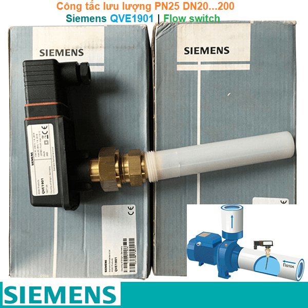 Siemens QVE1901 | Flow switch -Công tắc lưu lượng PN25 DN20...200