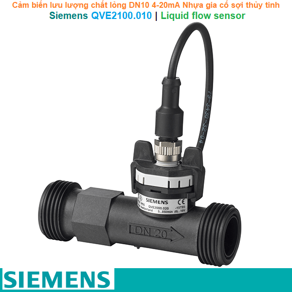 Siemens QVE2100.010 | Liquid flow sensor -Cảm biến lưu lượng chất lỏng DN10 4-20mA Nhựa gia cố sợi thủy tinh