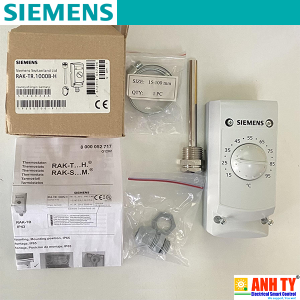 Siemens RAK-TR.1000B-H | Temperature controller -Bộ điều khiển nhiệt độ phòng 15-95°C Túi bảo vệ 100mm Ống mao dẫn 700mm Băng kẹp