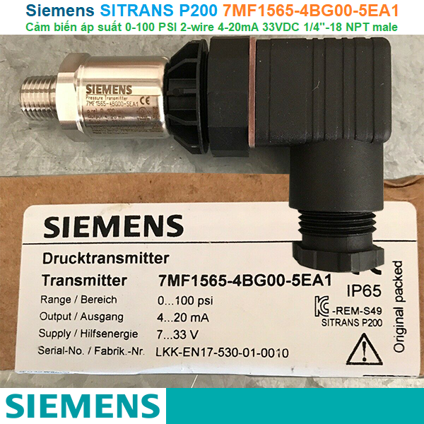 Siemens SITRANS P200 7MF1565-4BG00-5EA1 - Cảm biến áp suất Pressure transmitter 0-100 PSI 2-wire 4-20mA 33VDC 1/4"-18 NPT male
