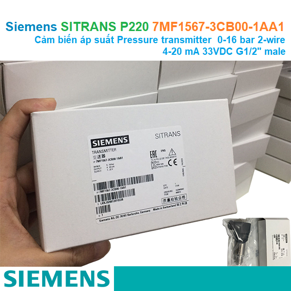 Siemens SITRANS P220 7MF1567-3CB00-1AA1 - Cảm biến áp suất Pressure transmitter  0-16 bar 2-wire 4-20 mA 33VDC G1/2" male