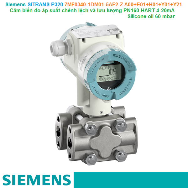 Siemens SITRANS P320 7MF0340-1DM01-5AF2-Z A00+E01+H01+Y01+Y21 - Cảm biến áp suất PN160 HART 4-20mA Silicone oil 60 mbar