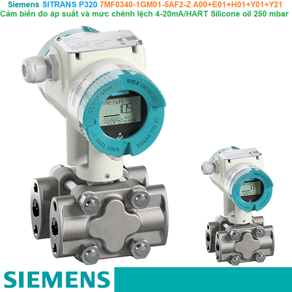 Siemens SITRANS P320 7MF0340-1GM01-5AF2-Z A00+E01+H01+Y01+Y21 - Cảm biến đo áp suất và mức chênh lệch 4-20mA/HART Silicone oil 250 mbar