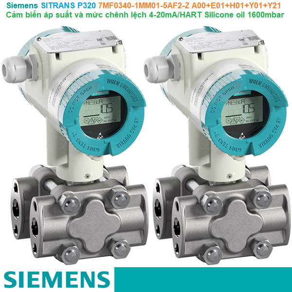 Siemens SITRANS P320 7MF0340-1MM01-5AF2-Z A00+E01+H01+Y01+Y21 - Cảm biến đo áp suất và mức chênh lệch 4-20mA/HART Silicone oil 1600 mbar