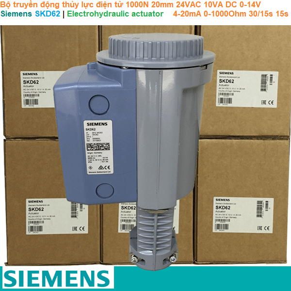 Siemens SKD62 | Electrohydraulic actuator -Bộ truyền động thủy lực điện tử 1000N 20mm AC 24V 10VA DC 0-14V 4-20mA 0-1000Ohm 30/15s 15s