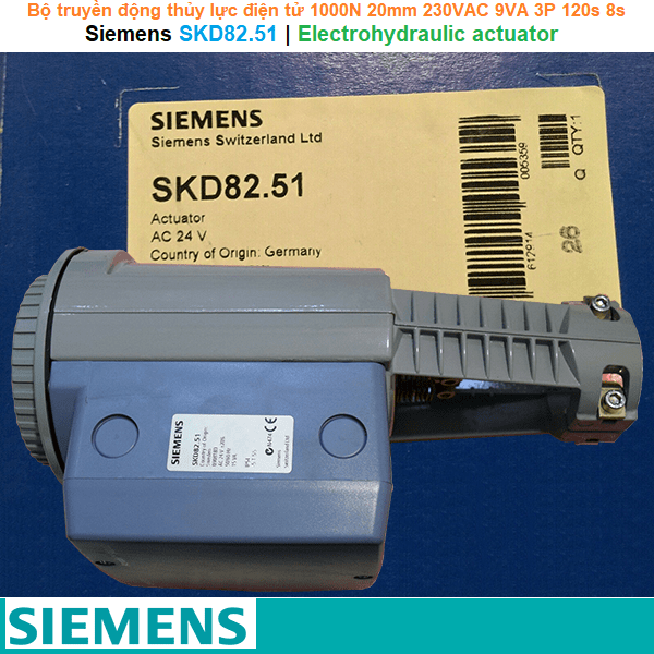 Siemens SKD82.51 | Electrohydraulic actuator -Bộ truyền động thủy lực điện tử 1000N 20mm 230VAC 9VA 3P 120s 8s