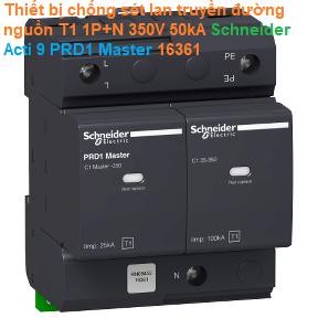 Thiết bị chống sét lan truyền đường nguồn T1 1P+N 350V 25/100 N/PE 50kA - Schneider - Acti 9 PRD1 Master 16361