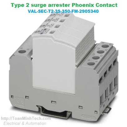 Thiết bị chống sét lan truyền bảo vệ nguồn điện 3 pha (L1, L2, L3, N, PE) Type 2 - Phoenix Contact - VAL-SEC-T2-3S-350-FM 2905340