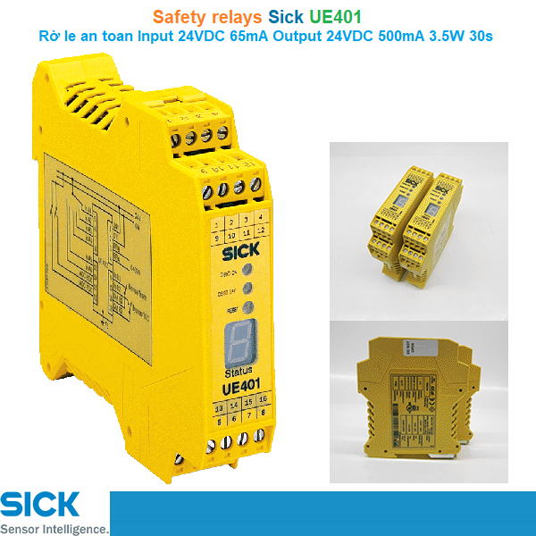 Sick UE401 Safety relays - Rờ le an toan 24VDC 65mA 24VDC 500mA 3.5W 30s PNP