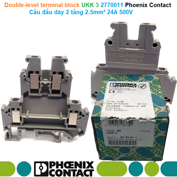 Phoenix Contact UKK 3 - 2770011 Double-level terminal block - Cầu đấu dây 2 tầng 2.5mm² 24A 500V