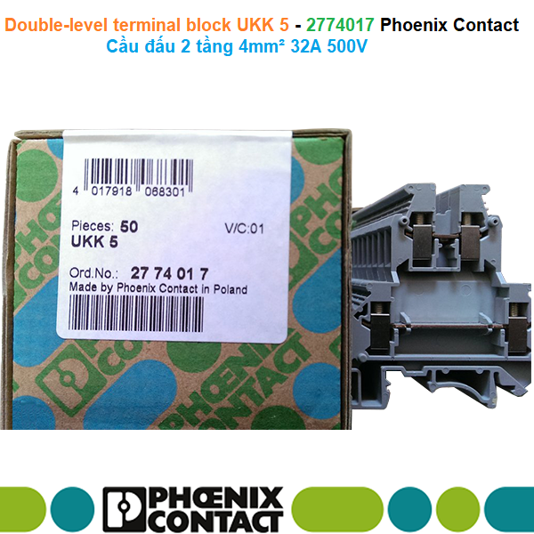 Phoenix Contact UKK 5 - 2774017  Double-level terminal block - Cầu đấu 2 tầng 4mm² 32A 500V