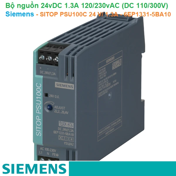 Bộ nguồn Siemens 6EP1331-5BA10 | SITOP PSU100C 24 V/1.3 A | 120-230VAC 110-300VDC 24VDC 1.3A