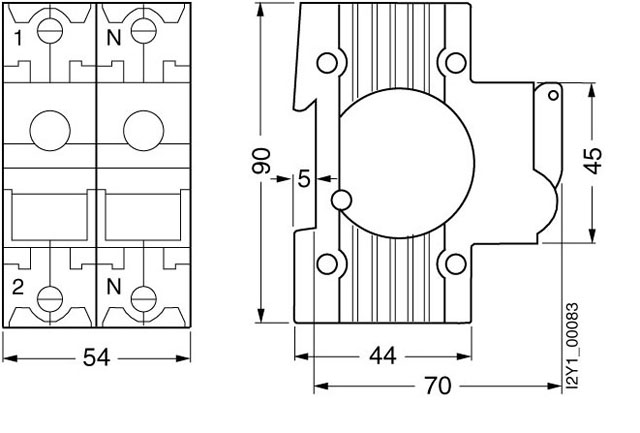 Bản vẽ kỹ thuật Cầu dao cách ly có cầu chì 1P+N 63A 230vAC - Siemens - Switch disconnector with Fuse 5SG7153