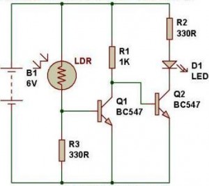  Cấu tạo của Rơ le: mạch cảm biến tối (dark sensor circuit) sử dụng 02 transistor
