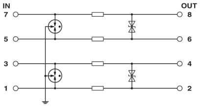 Circuit diagram Dimensional drawing Pictogram Diagram Chống sét lan truyền đường tín hiệu đo lường và điều khiển - Phoenix Contact - Surge protection device - LIT 2X2-24 - 2804623