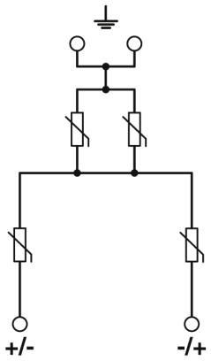 Circuit diagram Thiết bị kết hợp cắt sét và chống sét lan truyền T1+T2 cho điện mặt trời 1500vDC - Phoenix Contact - VAL-MB-T1/T2 1500DC-PV/2+V - 2905641