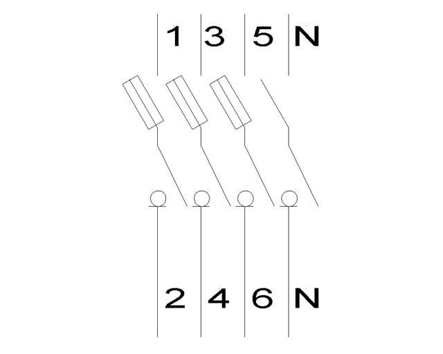 Diagram Cầu dao cách ly có cầu chì 3P+N 63A 400vAC - Siemens - Switch disconnector with Fuse 5SG7163
