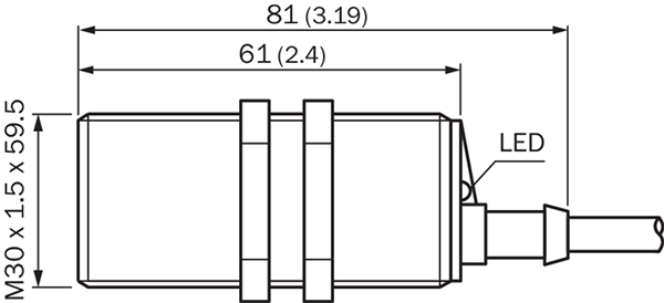 Dimensional drawing CM30, flush, cable Cảm biến điện dung Capacitive sensor - SICK - Capacitive proximity sensors CM CM30-16BPP-EW1 (6058152)