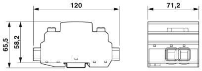 Dimensional drawing Thiết bị kết hợp cắt sét và chống sét lan truyền T1+T2 cho điện mặt trời 1500vDC - Phoenix Contact - VAL-MB-T1/T2 1500DC-PV/2+V - 2905641