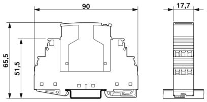 Dimensional drawing Thành phần lug cắm của Thiết bị chống sét lan truyền đường tín hiệu analog - Phoenix Contact - Surge protection plug - PT 2X2-24DC-ST - 2838228