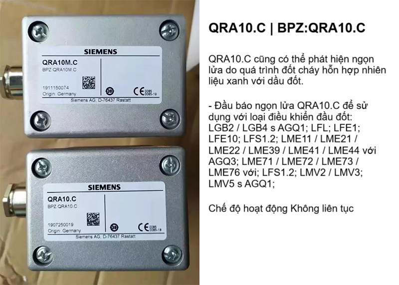 Đầu dò UV phát hiện tia lửa QRA10.C - Đầu báo lửa UV, độ nhạy thông thường, vỏ làm bằng nhôm đúc