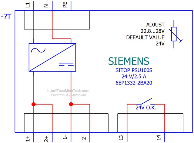 Bộ nguồn 24vDC 2.5A 120/230vAC - Siemens - SITOP PSU100S 24 V/2.5 - 6EP1332-5BA20