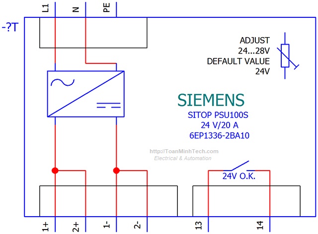 Bộ nguồn 24vDC 20A 120/230vAC - Siemens - SITOP PSU100S 24 V/20 A - 6EP1336-2BA10