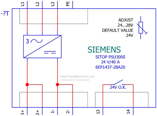 Bộ nguồn 24vDC 40A 3AC 400/500V - Siemens - SITOP PSU300S 24 V/40 A - 6EP1437-2BA20