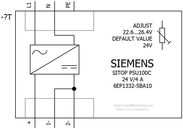 Bộ nguồn 24vDC 4A 120/230vAC (DC 110/300V) - Siemens - SITOP PSU100C 24 V/4 A - 6EP1332-5BA10