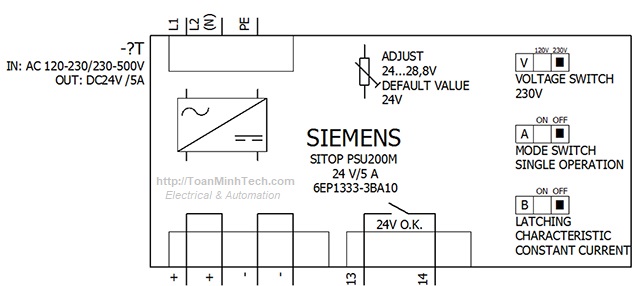 Bộ nguồn 24vDC 5A 1&2AC 120/230-500V - Siemens - SITOP PSU8200 24 V/5 A - 6EP1333-3BA10