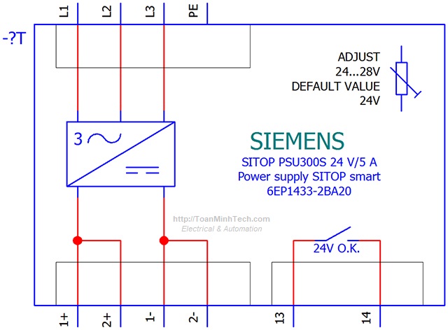 Bộ nguồn 24vDC 5A 3AC 400/500V - Siemens - SITOP PSU300S 24 V/5 A - 6EP1433-2BA20