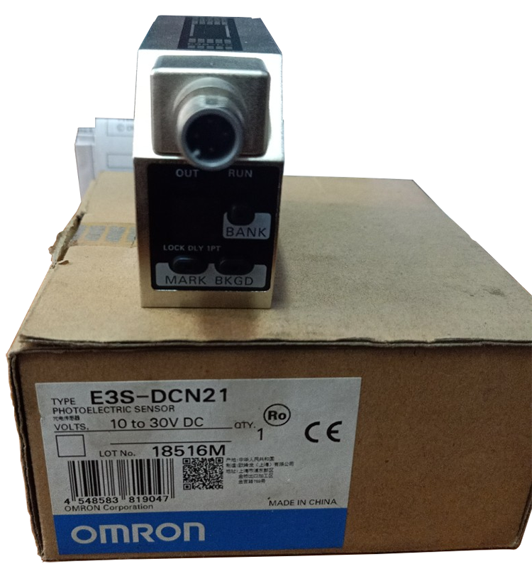 Omron E3S-DCN21, Color mark photoelectric sensor Omron E3S-DCN21, Cảm biến màu Omron E3S-DCN21, Cảm biến màu Omron Diffuse-reflective 7-13mm ON detected NPN LED Red635nm Green525nm Blue465nm M12