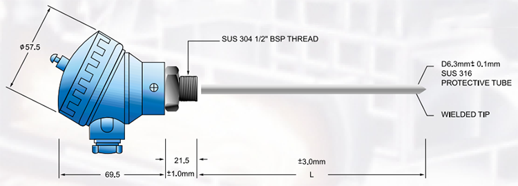 Omron E52MY-CA10C D6.3MM, thermocouple Omron E52MY-CA10C D6.3MM, Cảm biến nhiệt độ Omron E52MY-CA10C D6.3MM, Can nhiệt Omron E52MY-CA10C D6.3MM, Cảm biến nhiệt độ loại K 2 dây dải đo 0-900°C đường kính 6.3mm chiều dài 100mm