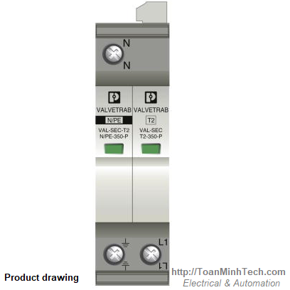 Product drawing Type 2 surge arrester VAL SEC T2 1S 350 FM 2905333