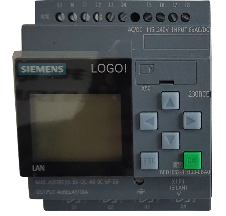 Siemens 6ED1052-1FB08-0BA1, Siemens LOGO! 230RCE, logic module Siemens 6ED1052-1FB08-0BA1, Bộ lập trình Logo Siemens 6ED1052-1FB08-0BA1, Bộ lập trình Logo Siemens PS/I/O 115V/230V/relay 8 DI/4 DQ mem 400 blocks