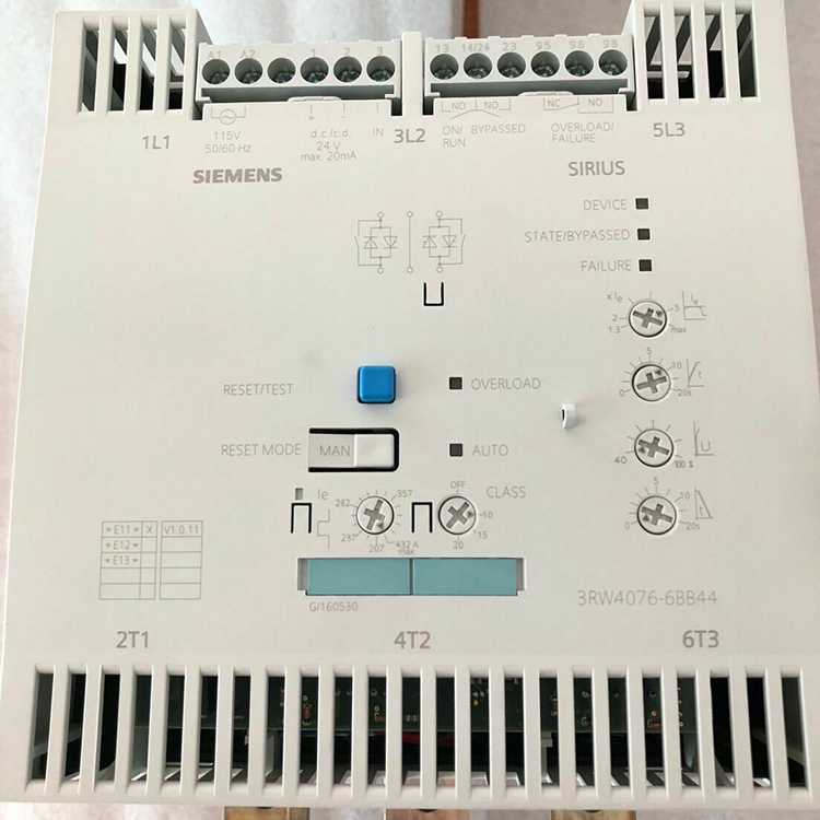 Siemens 3RW4076-6BB44, SIRIUS soft starter S12 Siemens 3RW4076-6BB44, Khởi động mềm Siemens 3RW4076-6BB44, Khởi động mềm Siemens 432A 250kW 400V 200-460VAC 230VAC, Khởi động mềm 3RW5076-6AB14 tương đương Siemens 3RW4076-6BB44